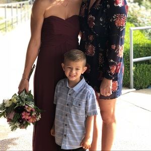 Crinkle Chiffon Dress with Cascade Skirt in WINE